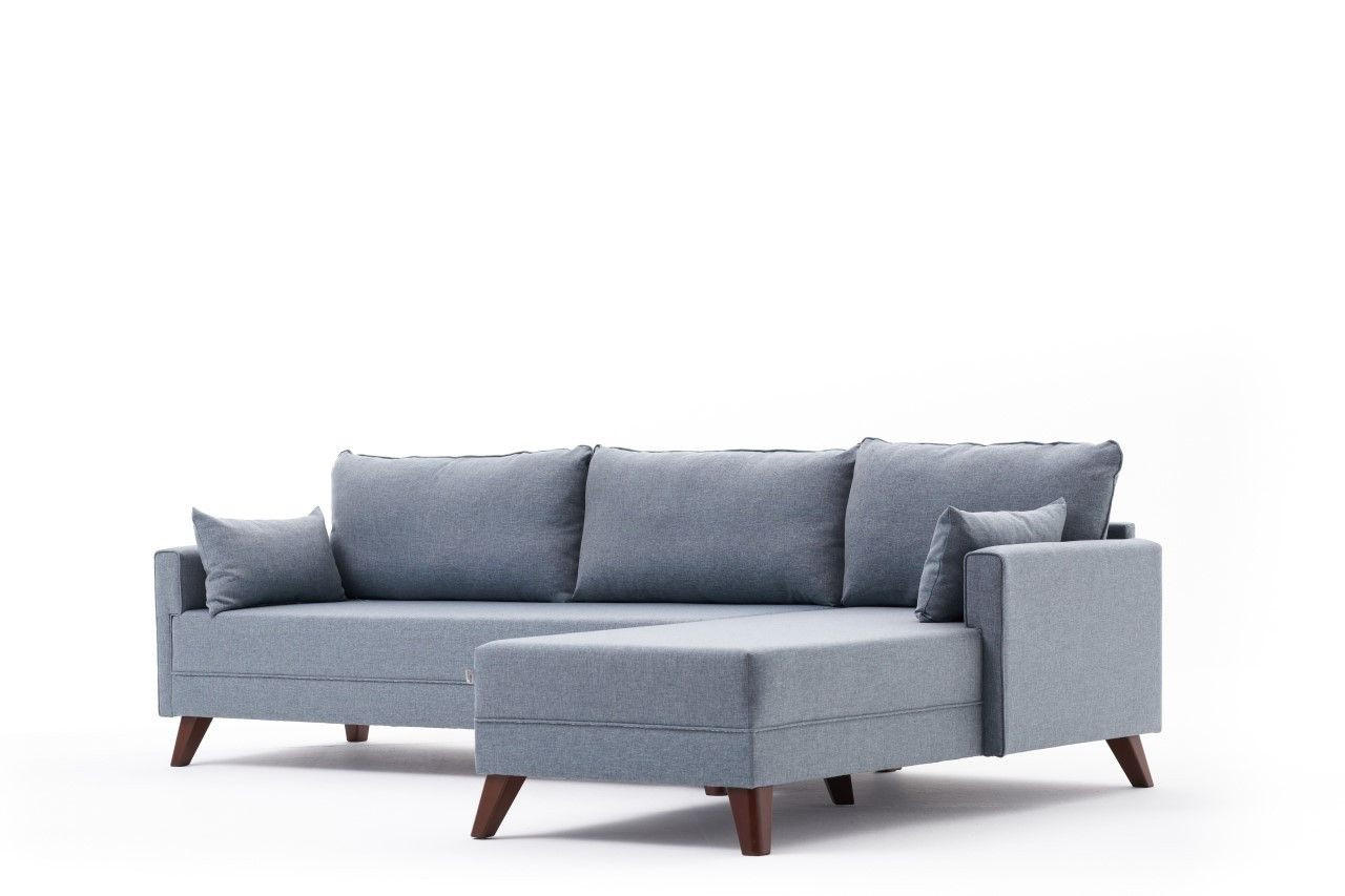 ECKSOFA mit losen Rückenkissen und Schlaffläche - Blau/Walnussfarben, Holz/Kunststoff (165/275cm) - myHomelando