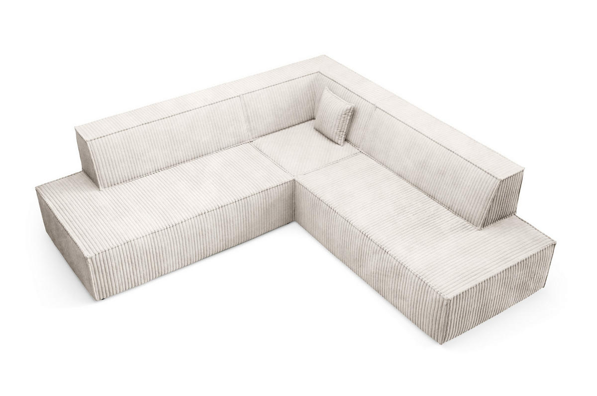 ECKSOFA TESSO II L-S Creme Kordstoff mit Schlaffunktion - Creme, Holz (254/254cm) - MASSENO