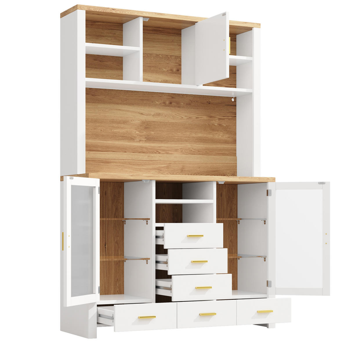 BUFFETSCHRANK 120/40/188 cm Weiß aus MDF mit LED-Lichtleiste - Weiß, Holzwerkstoff (120/188/40cm) - OKWISH