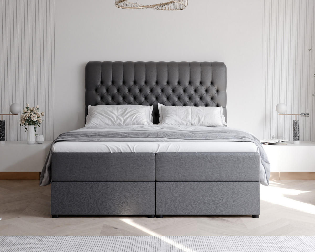 BOXBETT ALBA 120/200 cm mit Matratze und Topper, Schwarz - Schwarz, Textil (120/200cm) - Idohome