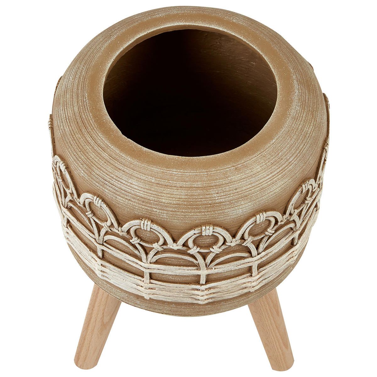 BLUMENTOPF Braun Cyrtomium - Hellbraun/Beige, Stein (42cm) - Beliani