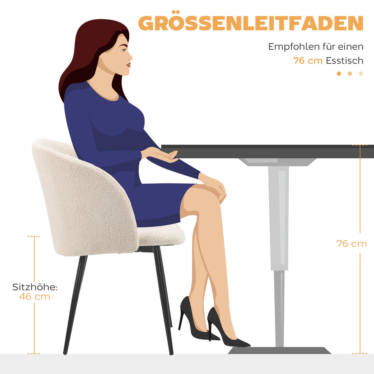 ESSZIMMERSTÜHLE 2er Set Küchenstuhl mit Ergonomisch Rückenlehne, Lammwoll-Optik - Creme/Schwarz, Textil/Metall (62/80/55cm) - HOMCOM