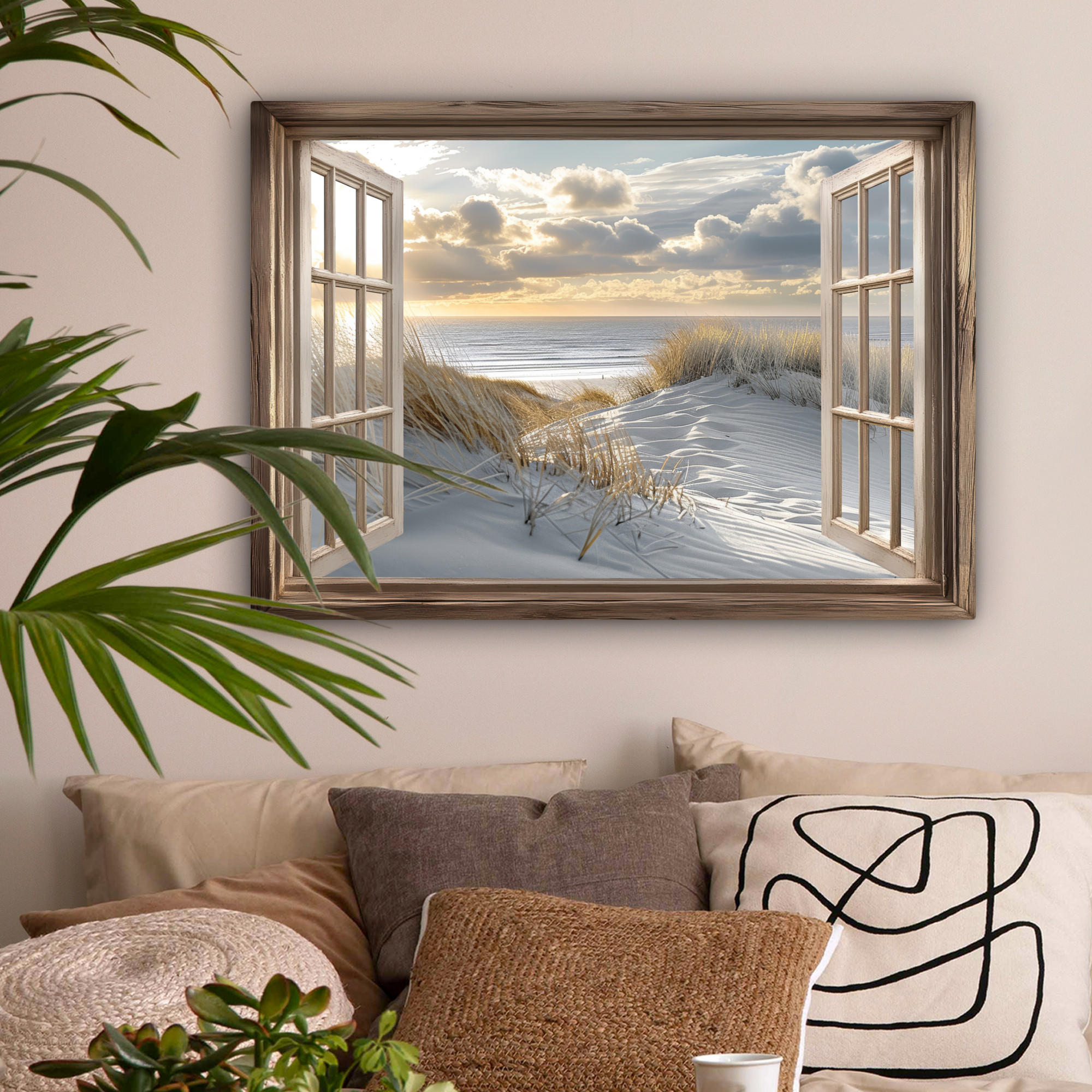 LEINWANDBILD Ausblick - Strand - Dünen - Meer - Natur Wandbilder 80x60 cm - Sandfarben, Textil (80/60cm) - MuchoWow