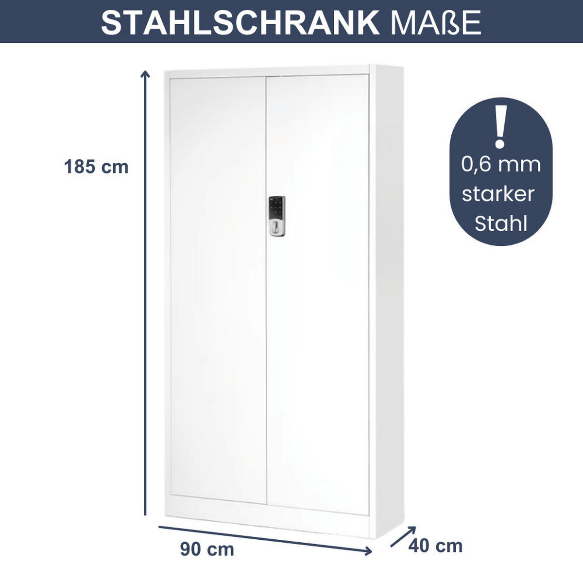 METALLSCHRANK abschließbar ODIS mit Zahlenschloss 185x90x40cm Weiß - Weiß, Metall (90/185/40cm) - DELUKE