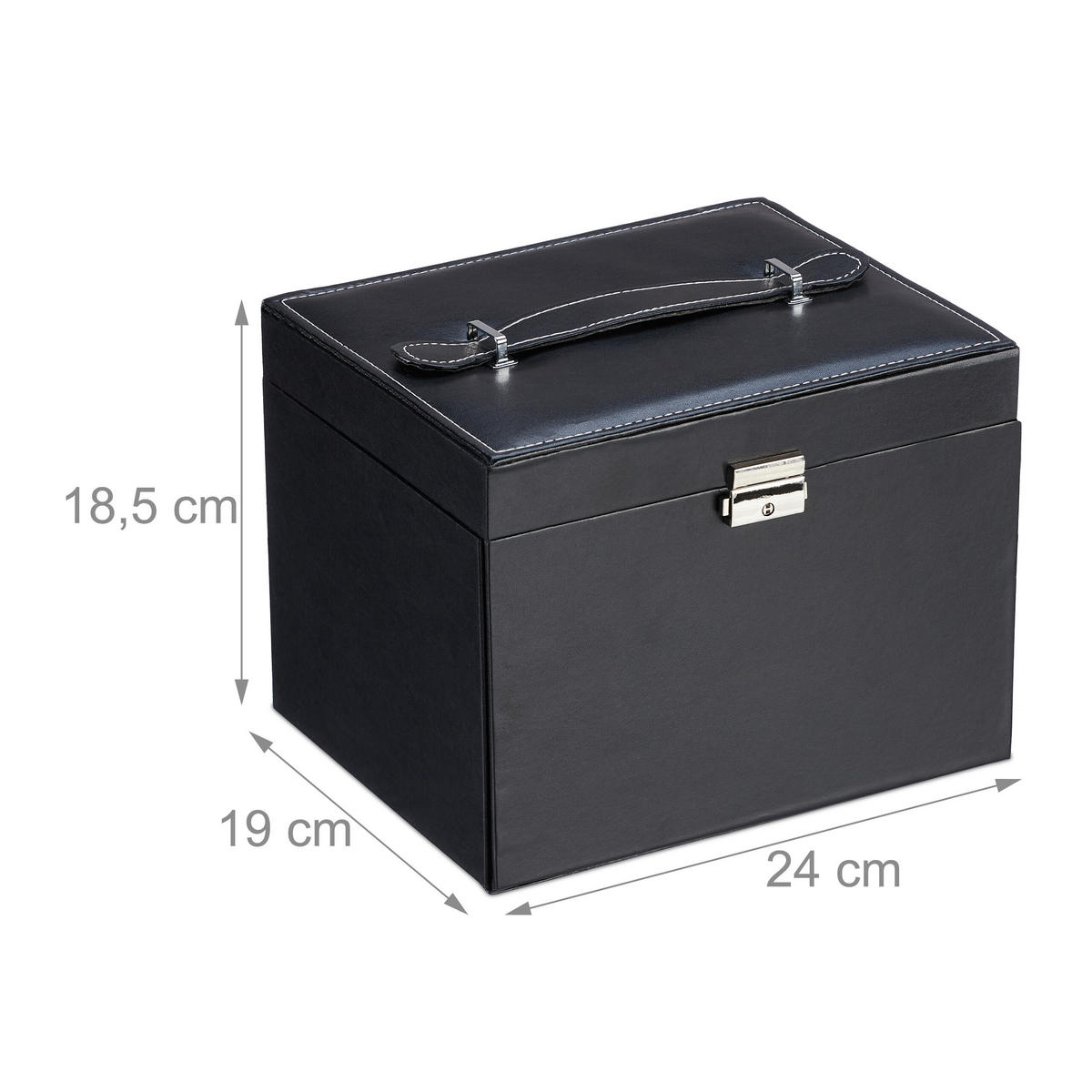 SCHMUCKKASTEN - Schwarz, Glas/Kunststoff (24/18.5/19cm) - Relaxdays