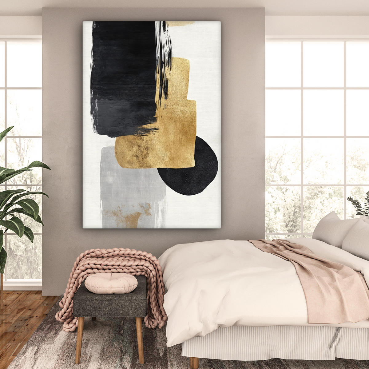 SLIKA NA PLATNU Pravokotniki 90x140 cm - bela, tekstil (90/140cm) - MuchoWow