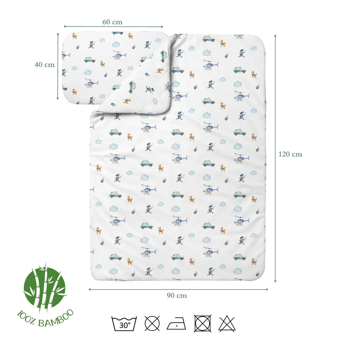 LENJERIE de pat din bambus pentru bebe Poliție - alb, material textil (90/120cm) - waldin