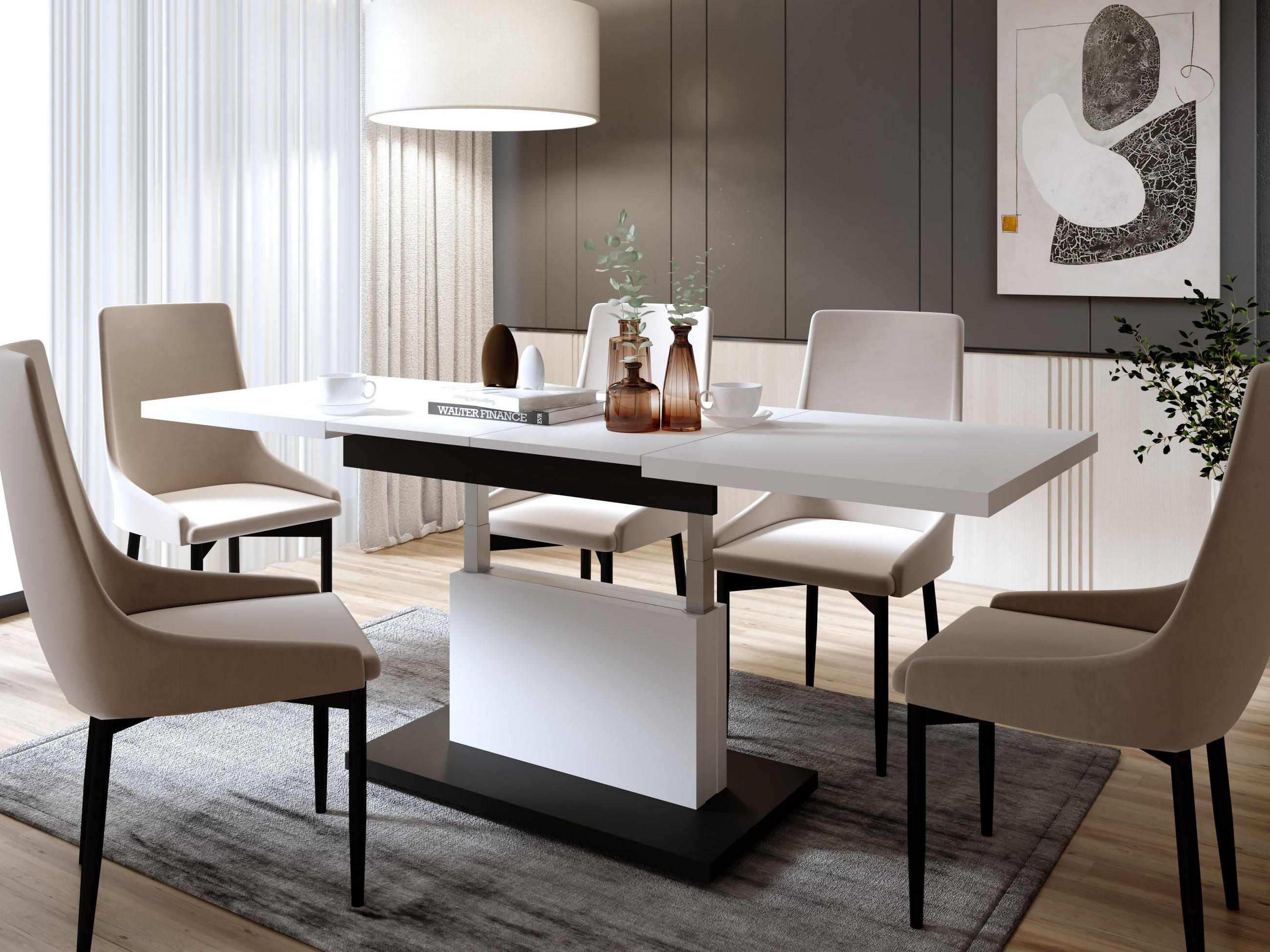 COUCHTISCH rechteckig Weiß - Schwarz höhenverstellbar ausziehbar - Schwarz/Weiß, Holzwerkstoff (70/120/56cm) - designimpex