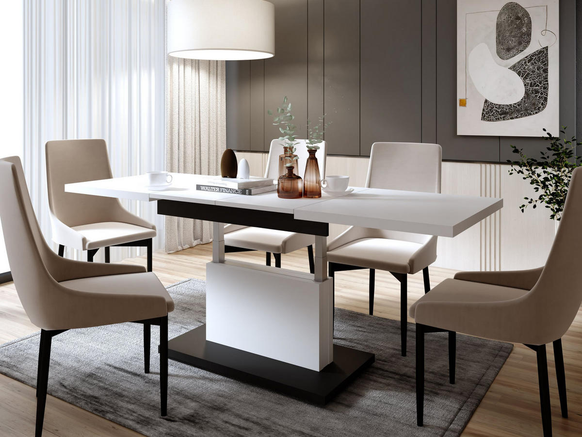 COUCHTISCH rechteckig Weiß - Schwarz höhenverstellbar ausziehbar - Schwarz/Weiß, Holzwerkstoff (70/120/56cm) - designimpex