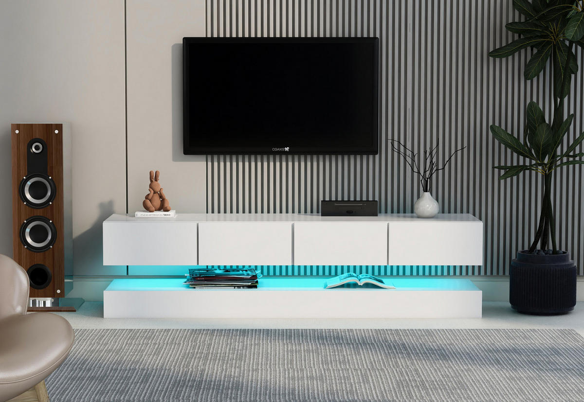 LOWBOARD 130/33/25 cm aus MDF mit LED-Beleuchtung und 4 Schubladen Weiß - Weiß, Holzwerkstoff (130/15/33cm) - Modenvie