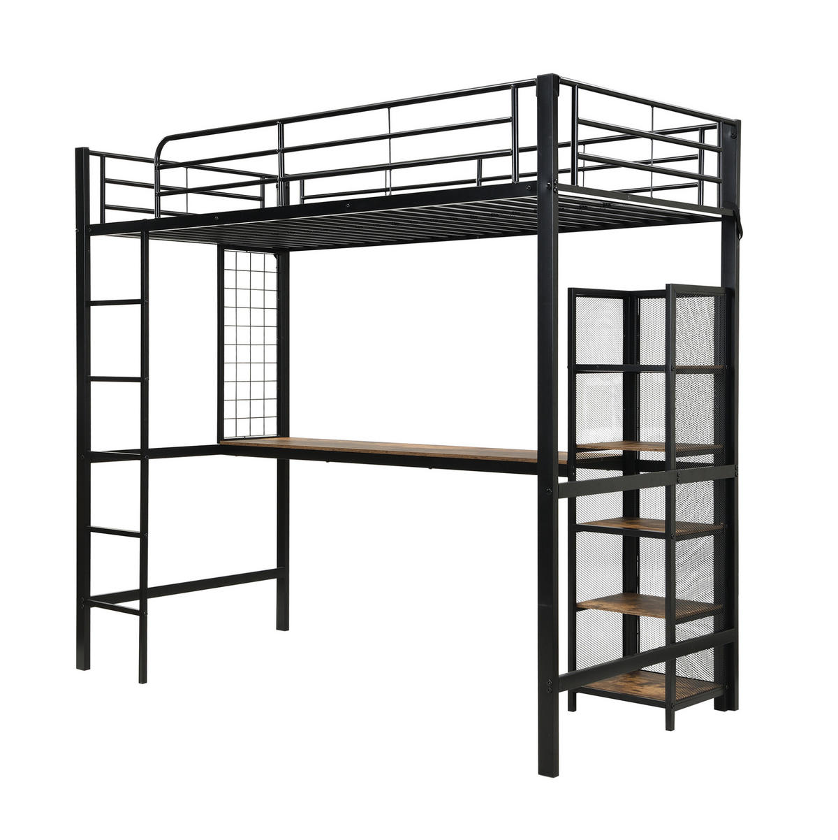 HOCHBETT 90/200 cm mit Schreibtisch und Stauraum in Schwarz/Dunkelholz - Schwarz, Holzwerkstoff (90/200cm) - BEAOK