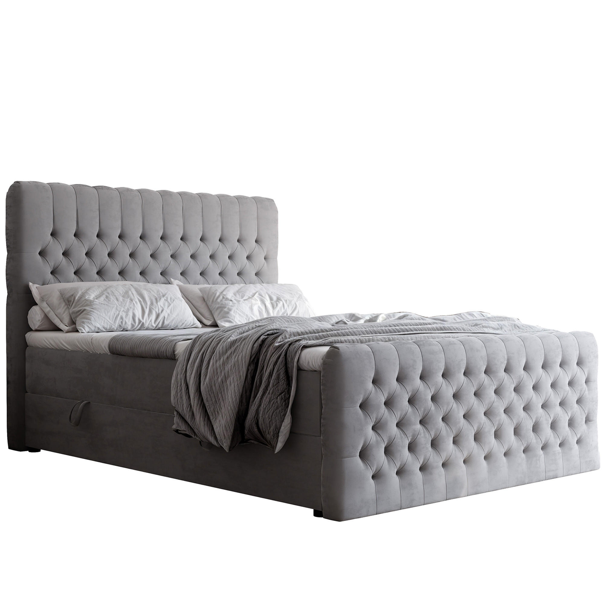 BOXBETT ALBA PLUS 120/200 cm mit Matratze und Topper, Hellgrau - Hellgrau, Textil (120/200cm) - Idohome