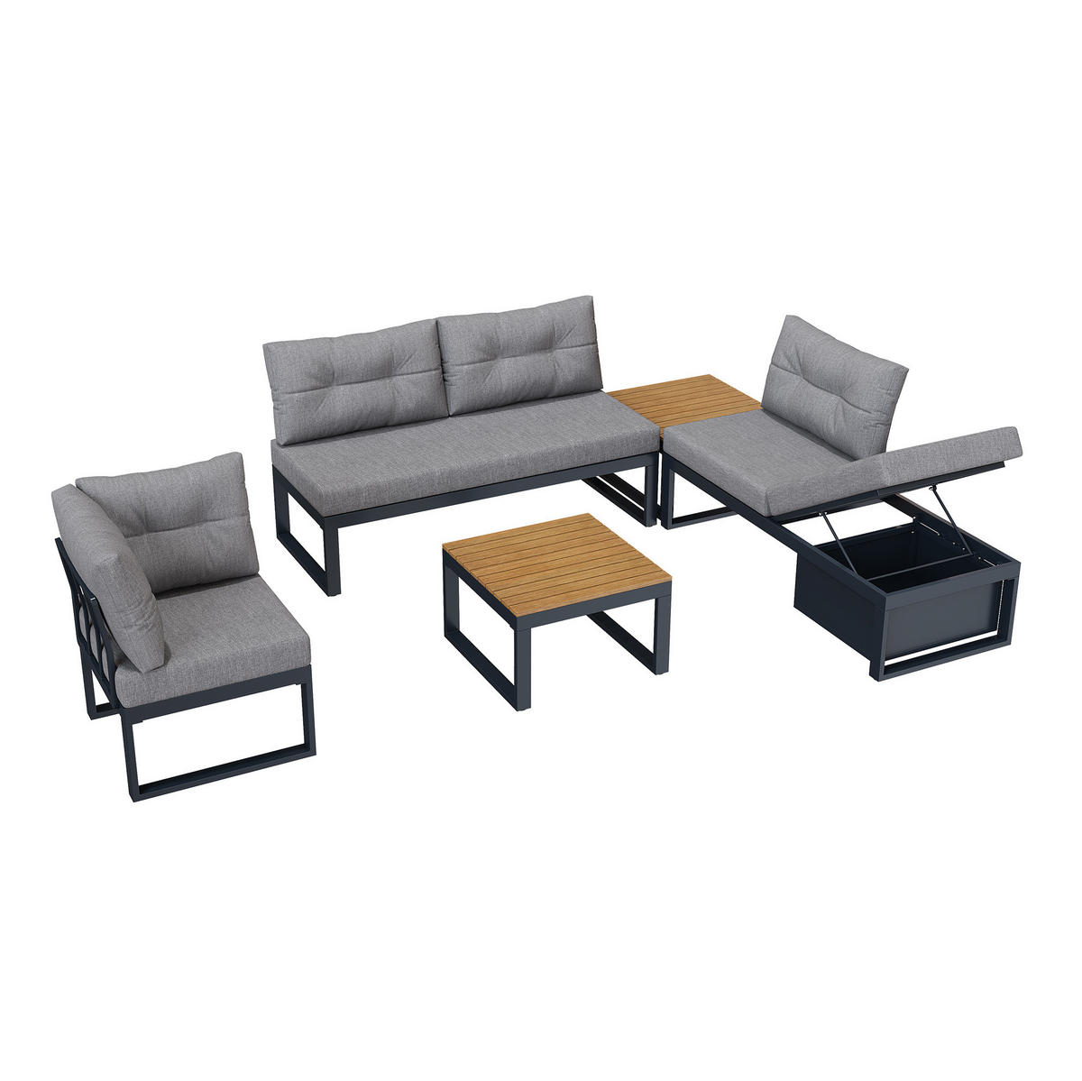 GARTENLOUNGE 191,5/191,5/79 cm mit 3-fach verstellbarer Rückenlehne, Liegefunktion und Stauraum, Polyester, Grau - Grau, Textil - Redom