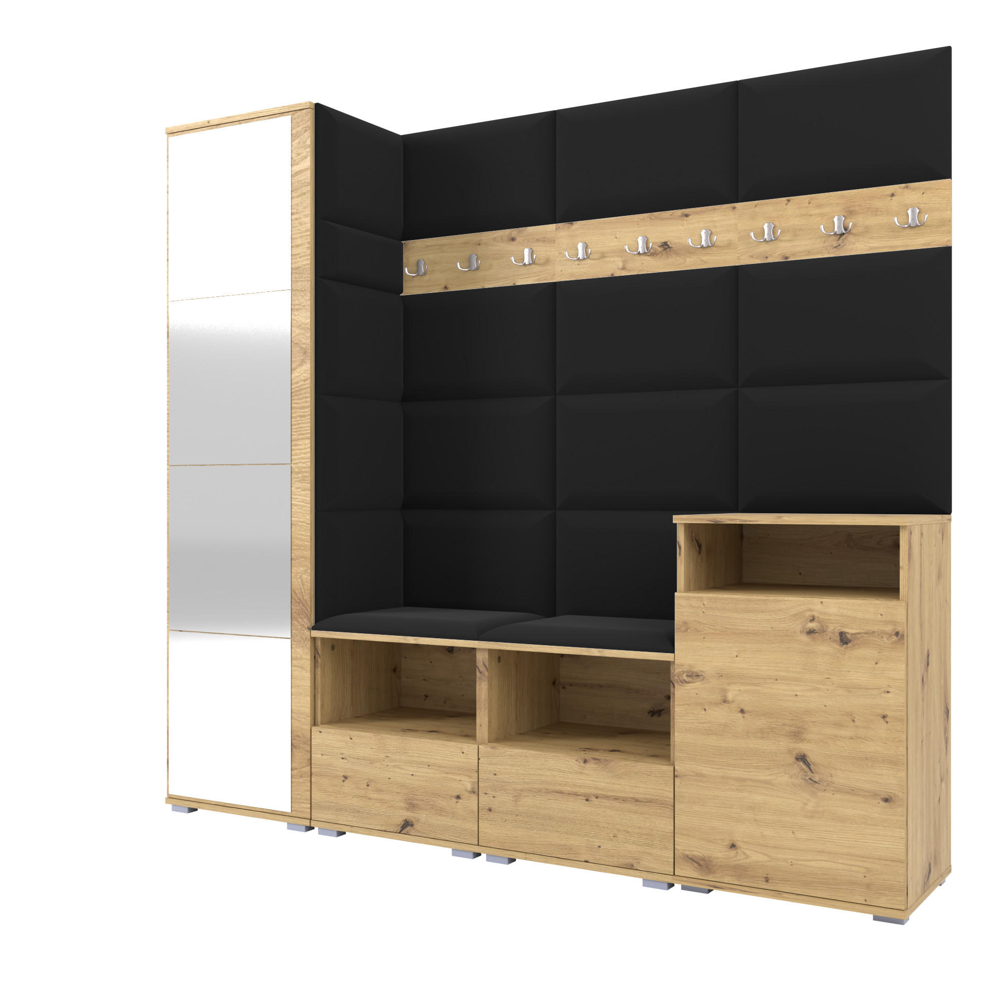 Ravio Garderobe Eiche Artisan, Schwarz 200x187x40 cm