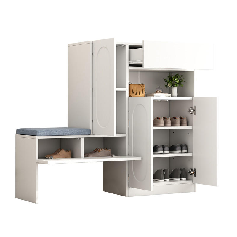 SCHUHSCHRANK 2-IN-1 WEISS mit gewölbten Türen Soft-Close und Sitzbank 130x35x110 cm - Weiß, Holzwerkstoff (35/110/130cm) - Fuleadture