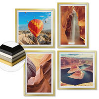 WANDBILDER 4er Set - 50x50 cm & 40x60 cm Goldrahmen - Wasserfall in der Schlucht - Goldfarben, Kunststoff (50/50cm) - ArtPrintCave