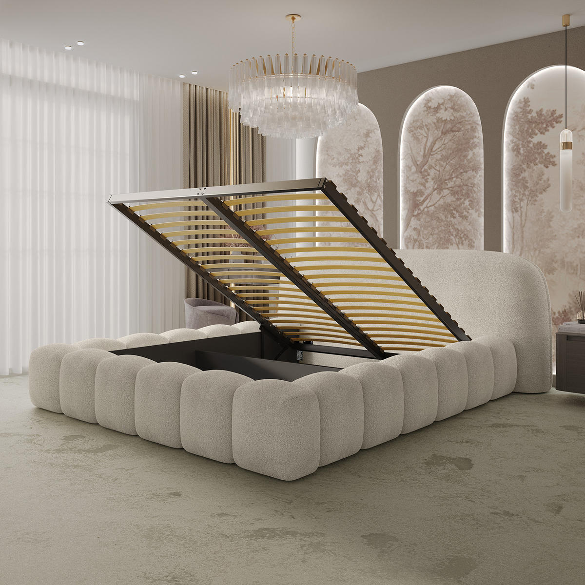 POLSTERBETT AVEZANO 140x200 cm, Creme - Creme, Textil (140/200cm) - Fedve