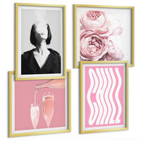 BILDER SET 4er Set - 50x50 cm & 40x60 cm Goldrahmen - Stilvolles Porträt mit Champagner - Goldfarben, Kunststoff (50/50cm) - TULUP