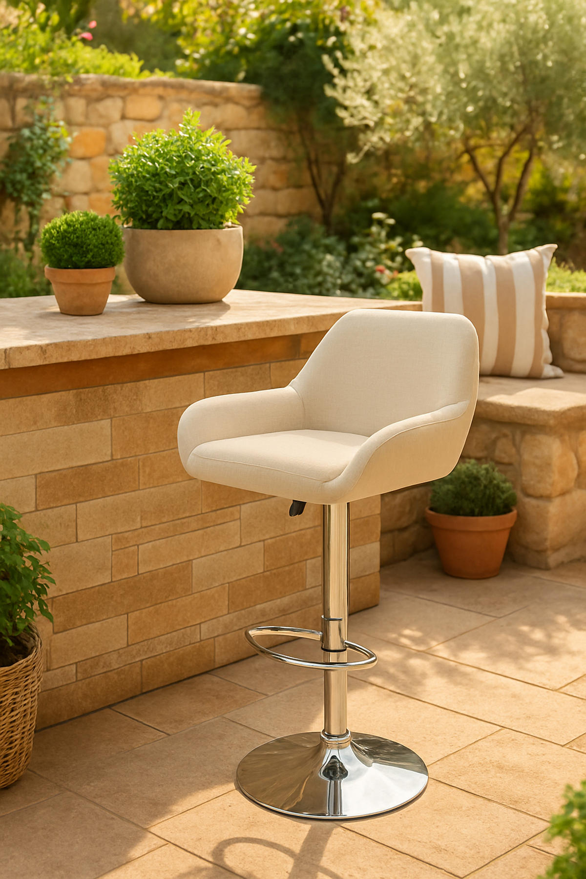 BARHOCKER 2er Set Prag Stoff chrom creme - Chromfarben/Creme, Textil/Metall (51/109/52cm) - TPFLiving