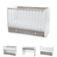 BABYBETT Dream NEW weiß grau 140 x 70 cm, Schaukelbett, Schreibtisch, Schublade, Hubgitter - Grau, Holzwerkstoff (70/140cm) - Lorelli