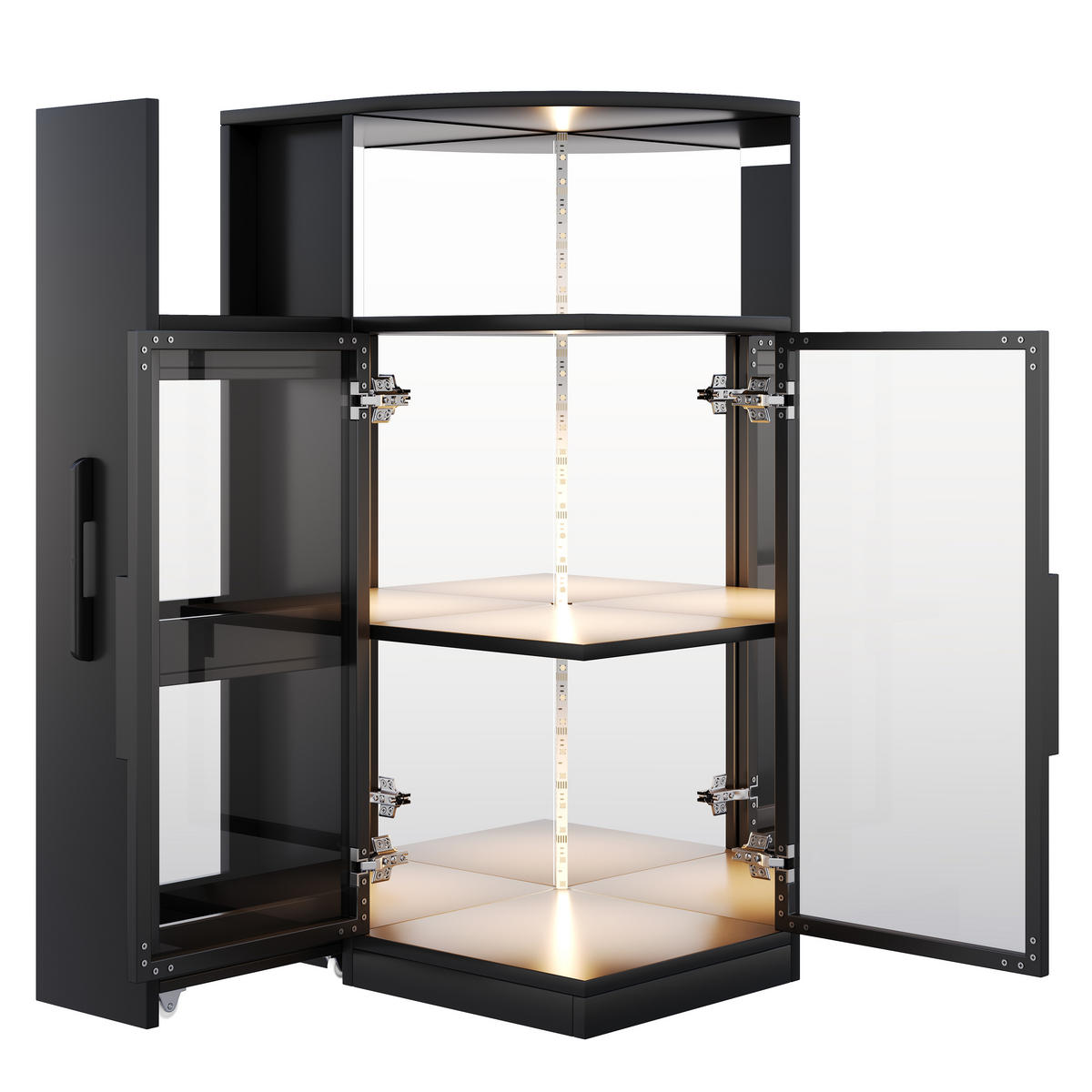 VITRINE LED ESG Glas Ausziehbar 112cm Sammlervitrine Schwarz - Schwarz, Glas (64/112/42cm) - FLIEKS