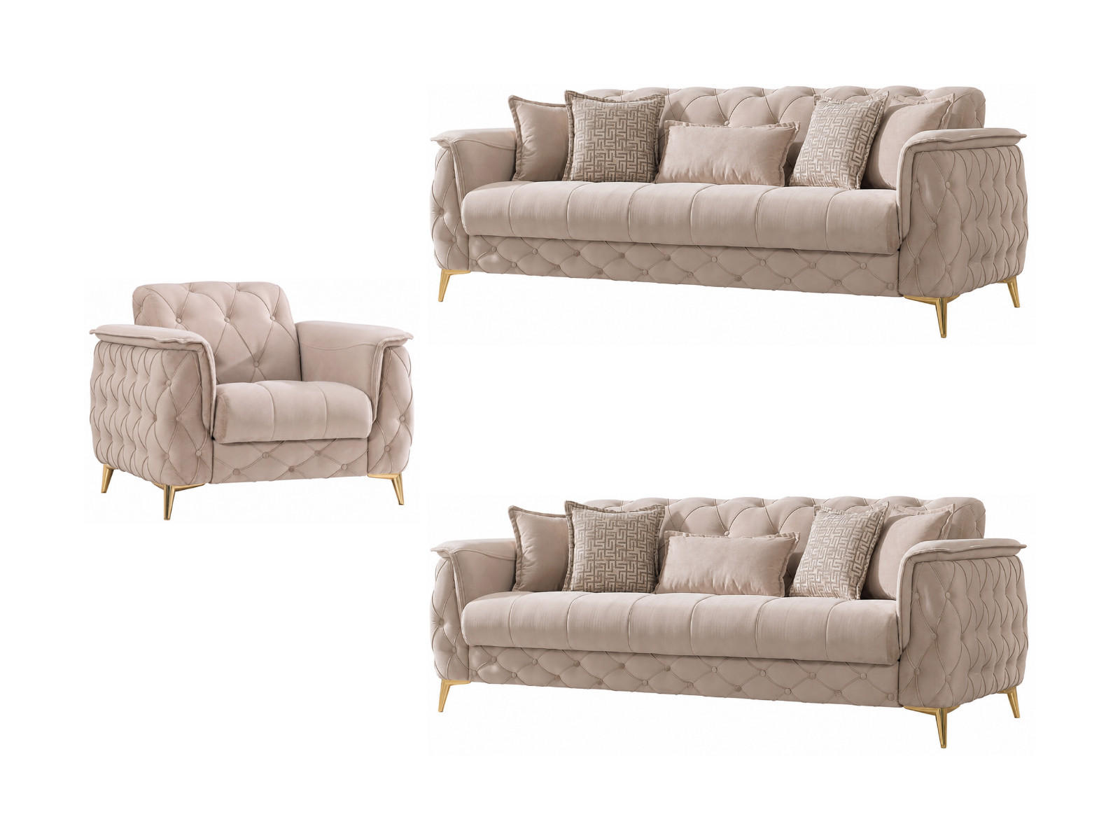 SITZGARNITUR Sucre, Beige Stellvariante 3+2+1 - Beige, Holzwerkstoff/Kunststoff (240/80/100cm)