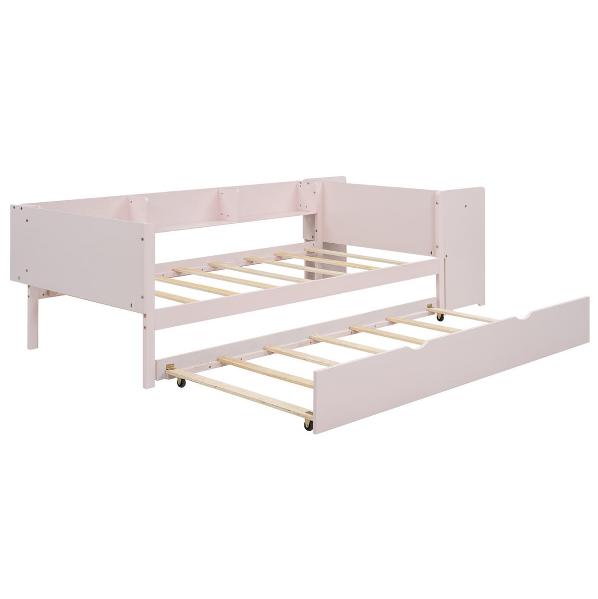 BETT 90/200 cm Rosa mit Ausziehbett, Schreibtisch und 3 Regalen - Rosa, Holz (90/200cm) - Flora Grace