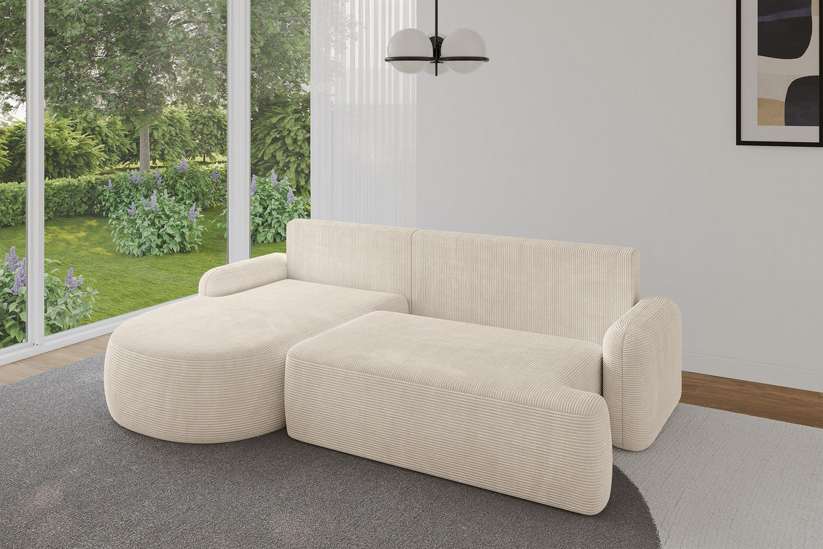 ECKSOFA mit Schlaffunktion und Bettkasten LIRA-L - 264x172x89 Beige - Beige, Holzwerkstoff/Textil (264/172cm) - ALTDECOR
