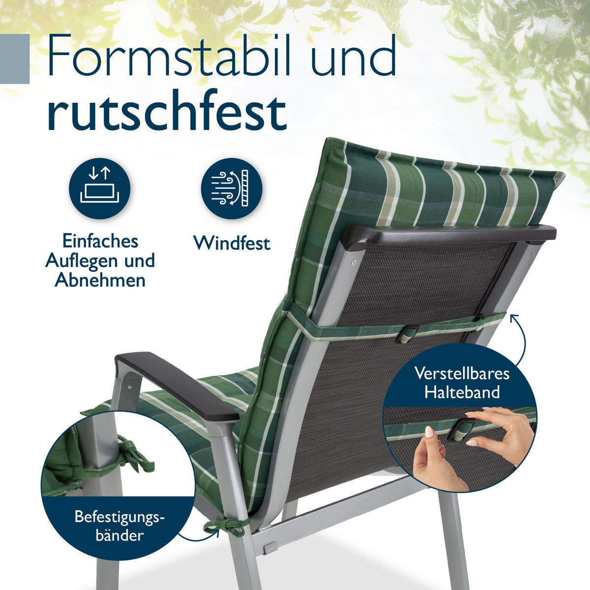 NIEDERLEHNERAUFLAGE Sun-NL 105/50/8cm Grün-Kariert - Multicolor, Textil (50/8/105cm) - Beautissu 