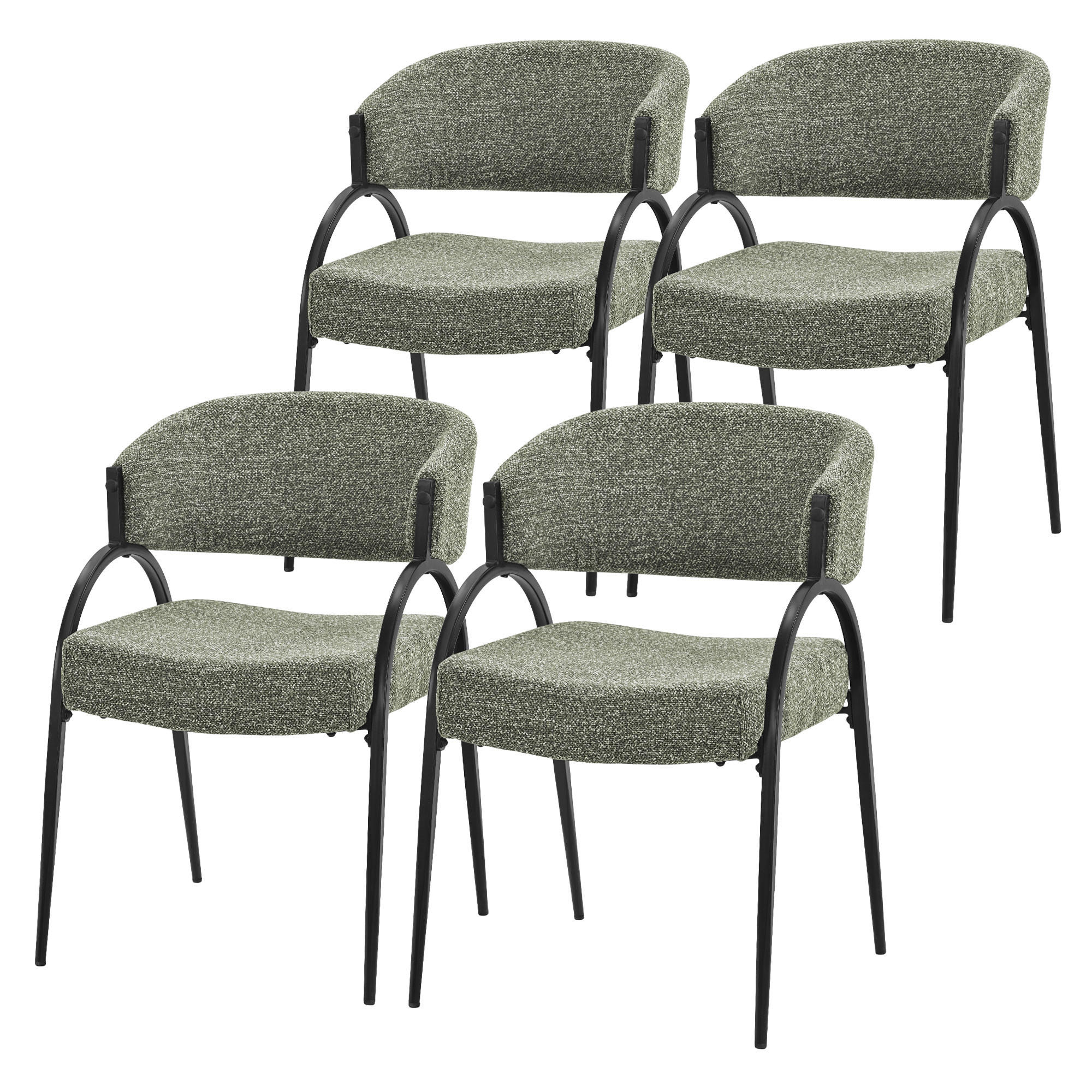 ESSZIMMERSTUHL 4er Set Küchenstühle gepolstert mit Webstoff-Bezug und Arm- und Rückenlehne Grün - Schwarz/Grün, Textil/Metall (54/81/65cm) - ML-DESIGN