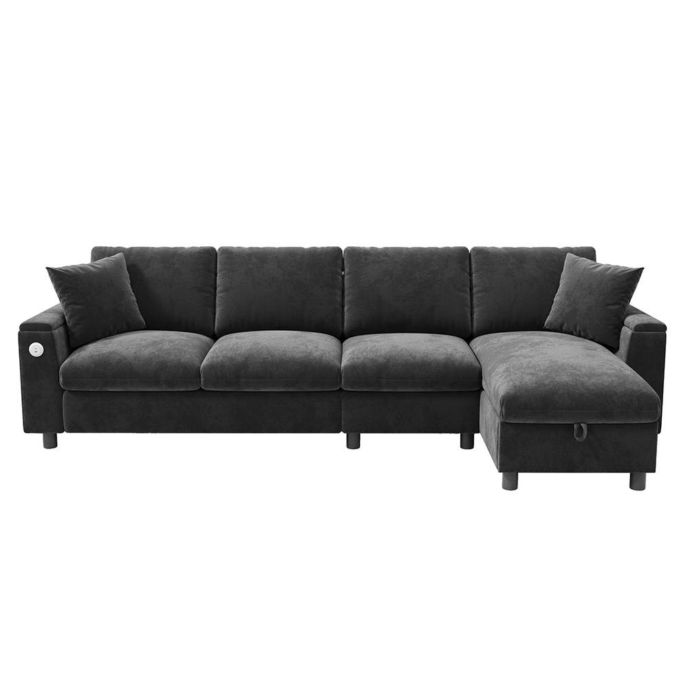 ECKSOFA L-förmige Ecke und zwei Armlehnen mit Stauraum,Chenille-Stoff,Grau - Grau, Textil (137/280cm) - KOMHTOM