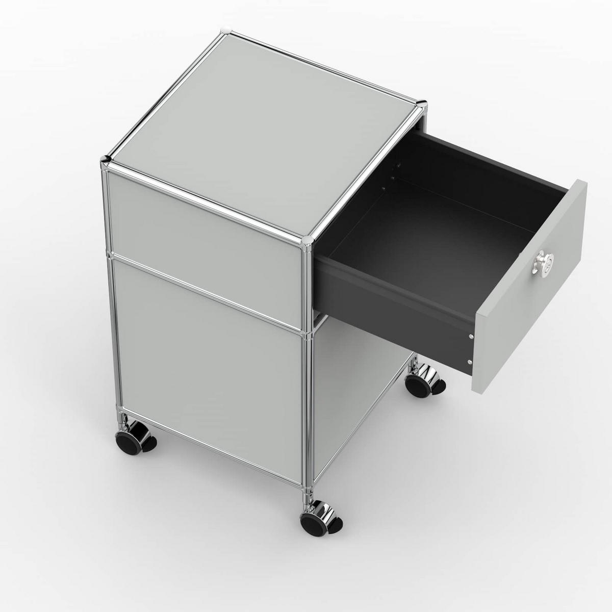 BÜRO-ROLLCONTAINER, Metall, 40 cm, 1 Schublade + 1 Hängeregistratur, Lichtgrau - Chromfarben/Silberfarben, Metall (40/68.2/39.7cm) - Versee