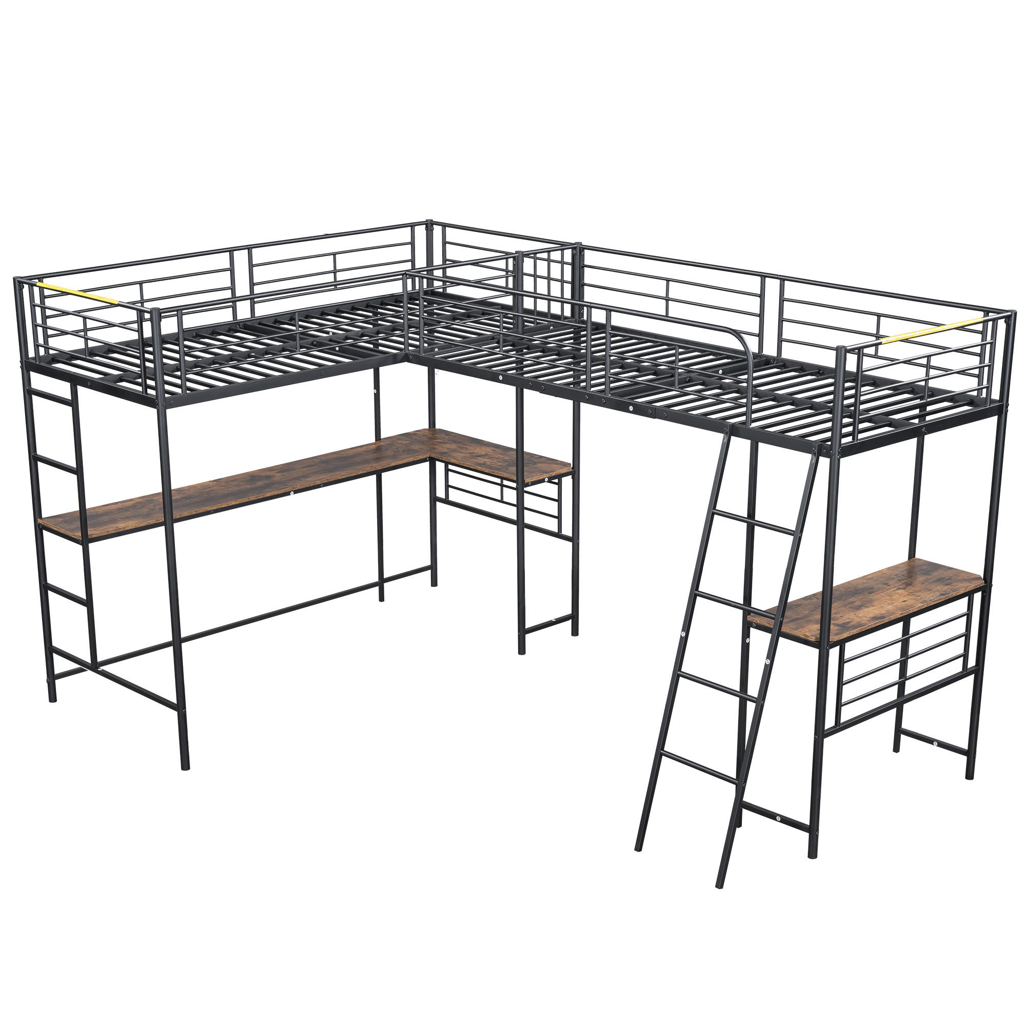 HOCHBETT 90/200 cm DE-04878, mit Tisch und Doppeltreppe in Schwarz - Schwarz, Holzwerkstoff/Metall (90/200cm) - ComfortXL