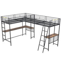 HOCHBETT 90/200 cm DE-04878, mit Tisch und Doppeltreppe in Schwarz - Schwarz, Holzwerkstoff/Metall (90/200cm) - ComfortXL