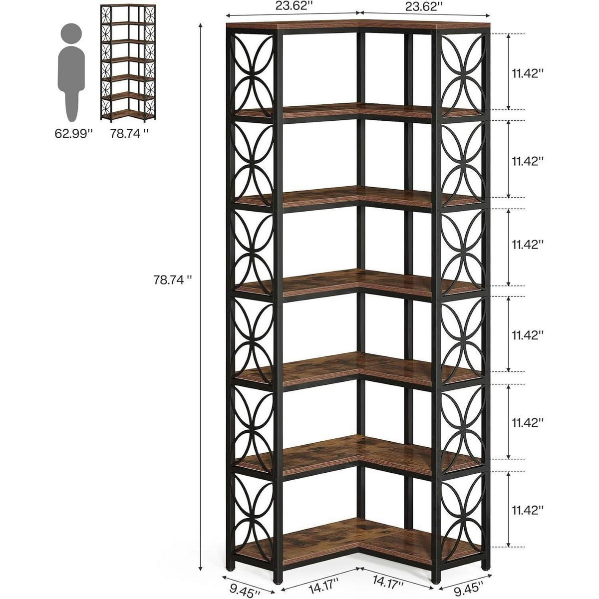 BÜCHERREGAL L-förmig 7-stöckig Rustikales Braun & Schwarz 200 cm - Braun, Metall (60/200/60cm)