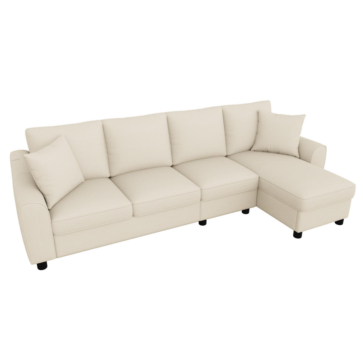 ECKSOFA L Form 3-Sitzer Chenille Stauraum Getränkehalter Beige 280cm - Beige, Textil (280/136cm) - FLIEKS