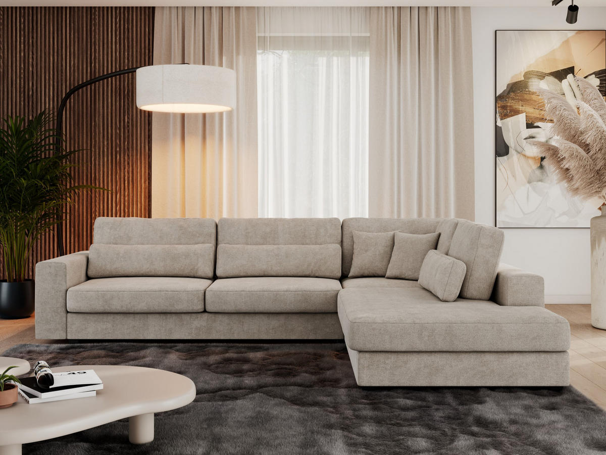 ECKSOFA Savona Beige Strukture - rechts - Beige/Schwarz, Kunststoff/Textil (249/316cm) - MKS