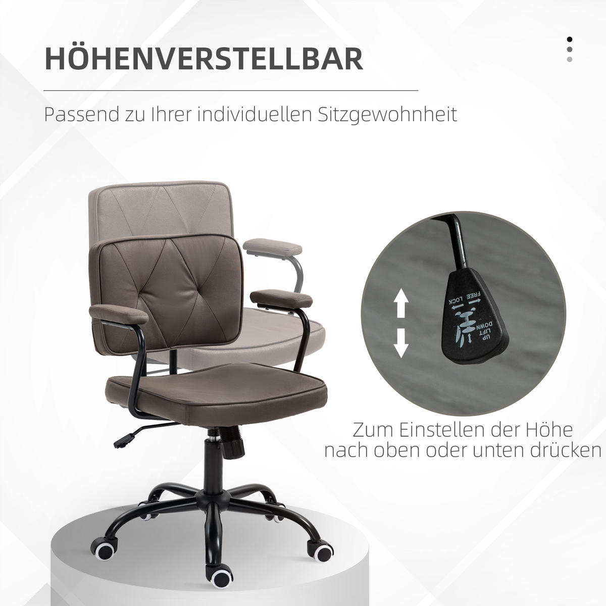 BÜROSTUHL mit Rollen, Drehstuhl, Kaffee - Schwarz, Metall (58/91/61cm) - Vinsetto