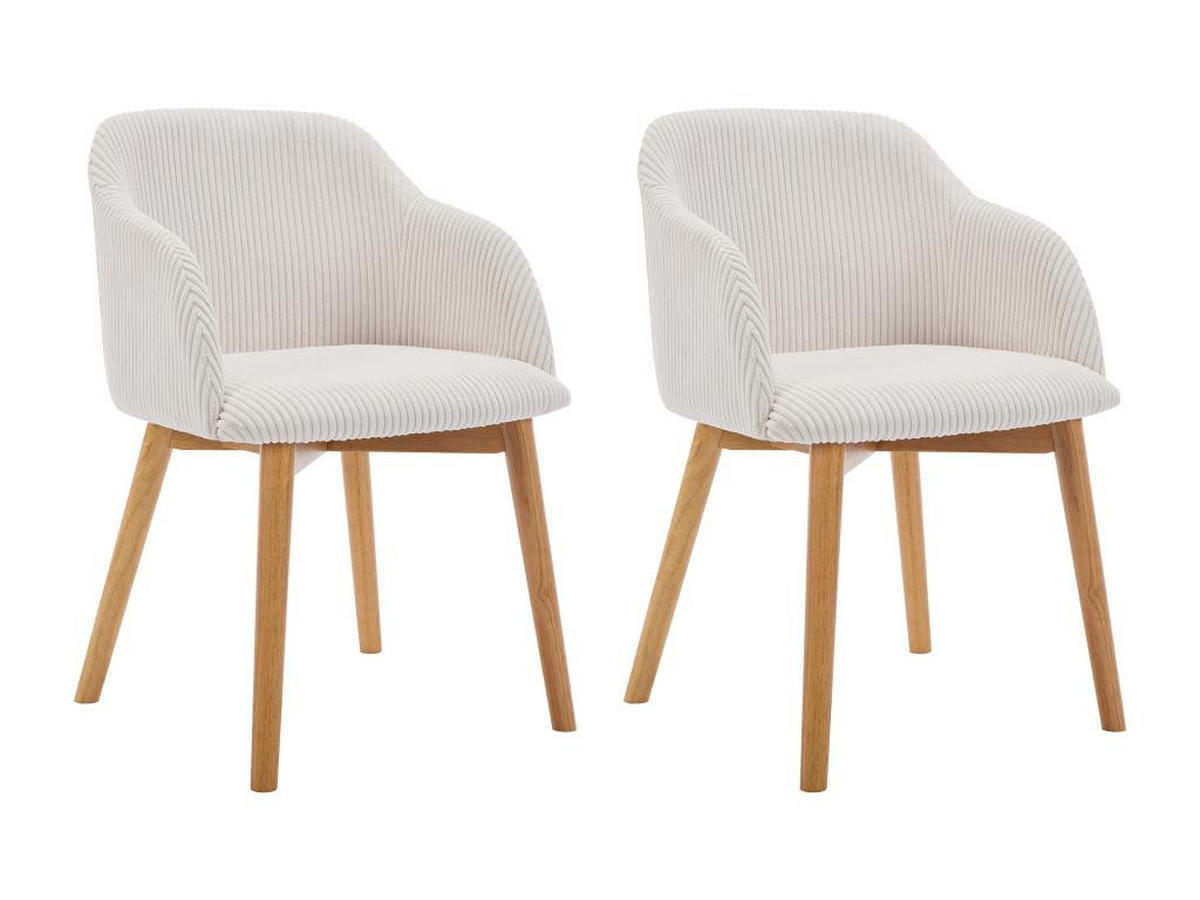 STUHL mit Armlehnen 2er-Set - Cord & Kautschukholz - Cremefarben - JELISA - Creme, Textil (56/79/54cm) - Vente-Unique