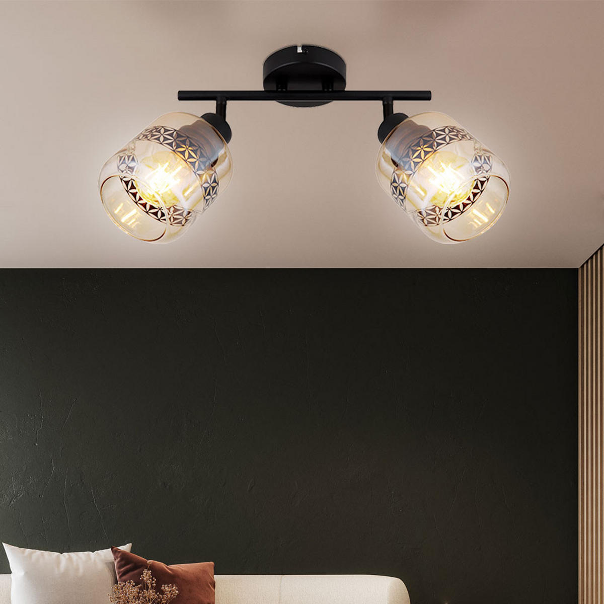 DECKENLEUCHTE Metall Glas Schwarz - Schwarz, Glas (29.5/11/25cm) - Globo Lighting