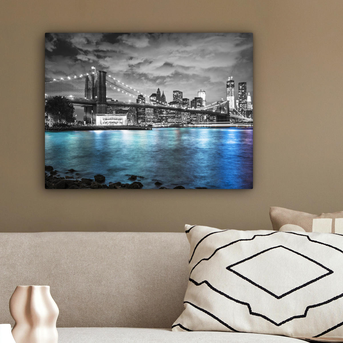 LEINWANDBILD New York - Skyline - Stadt - Blau 40x30 cm - Blaugrau, Textil (40/30cm) - MuchoWow