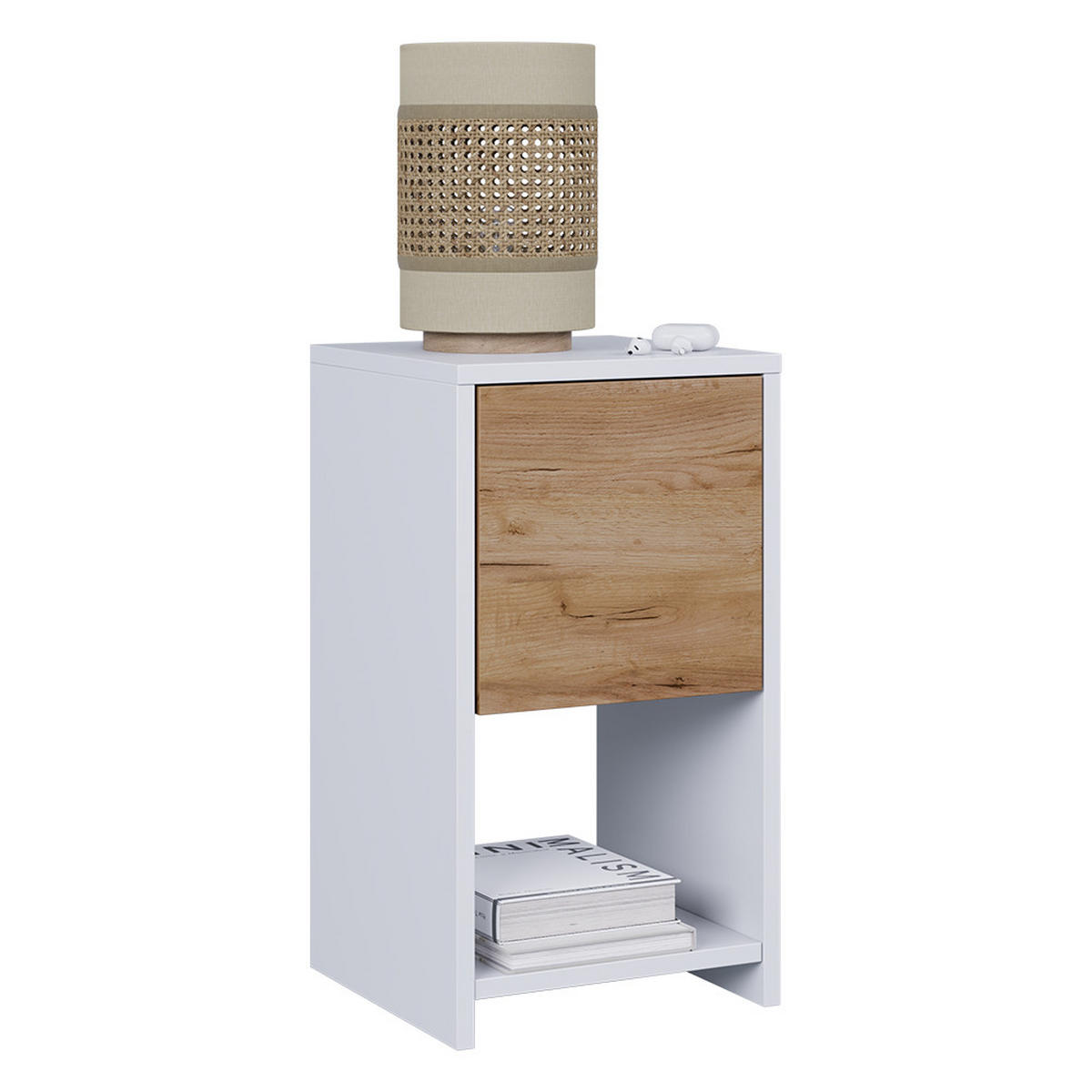 NACHTTISCH Evo Weiß/Goldkraft Eiche 30 x 55 cm mit Schublade - Honigeiche/Weiß, Holzwerkstoff (30/55/30cm) - Vicco