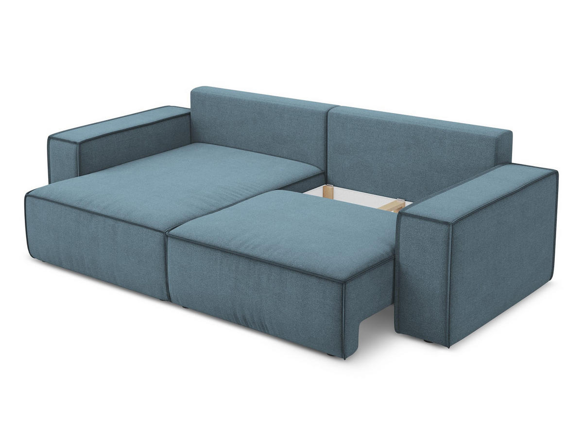 ECKSOFA mit Schlaffunktion Strukturstoff Stoff Blau - Blau/Schwarz, Kunststoff/Textil (148/257cm) - Makamii
