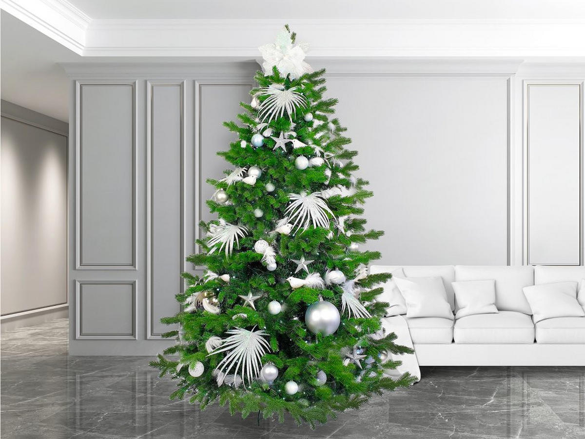 WEIHNACHTSBAUMSCHMUCK-SET POLAR WEISS, 200-teilig, für Weihnachtsbäume 300–600 cm - Silberfarben/Weiß, Kunststoff/Textil (60/50/80cm) - LAALU