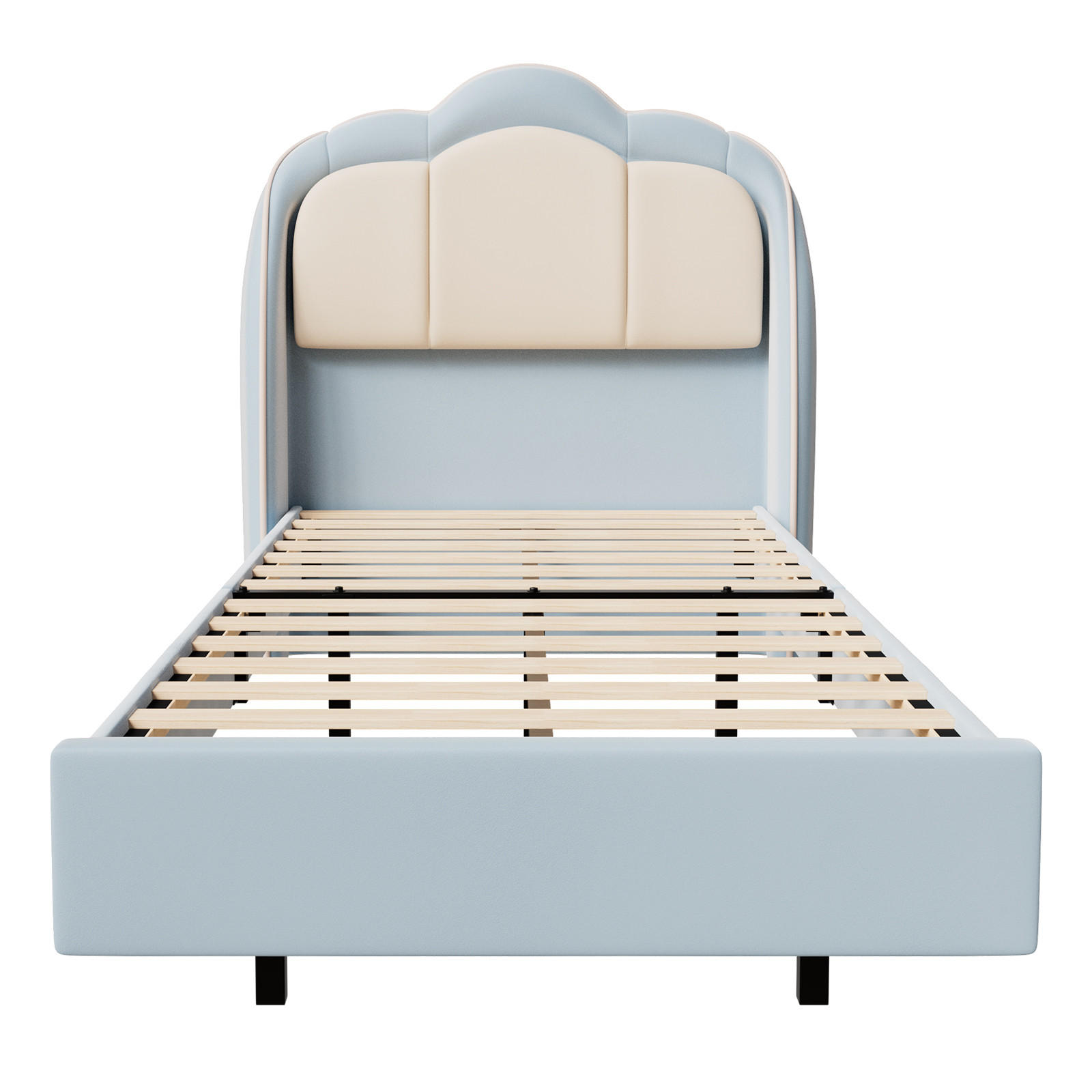 KINDERBETT 90×200 cm, LED-Musiklampe, schwebendes Design, Kopfteil in Wolkenform, bett Blau - Blau, Metall (90/215cm) - HOMAVO