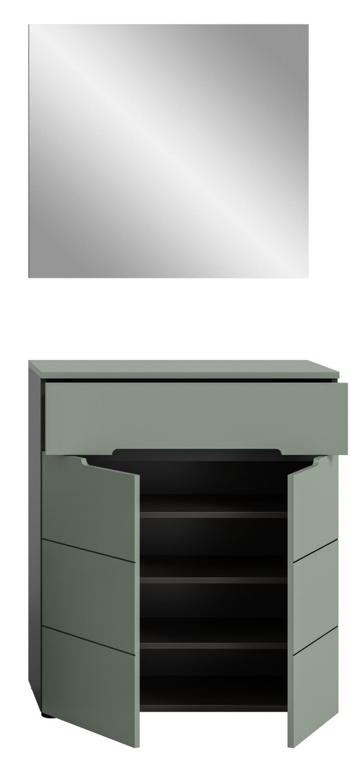 GARDEROBE-SET Salbei und grau, Garderobe 2-teilig, 80 x 190 cm, Soft-Close - Salbeigrün/Dunkelgrau, Holzwerkstoff/Kunststoff (80/190/37cm) - Inn.Furn