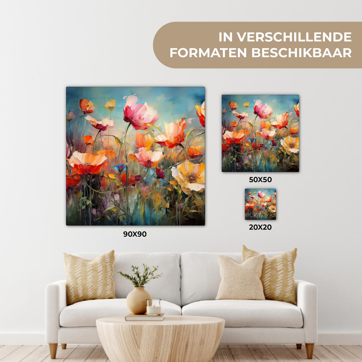 LEINWANDBILD Blumen - Aquarell - Kunst - Botanisch - Natur 90x90 cm - Orange, Textil (90/90cm) - MuchoWow