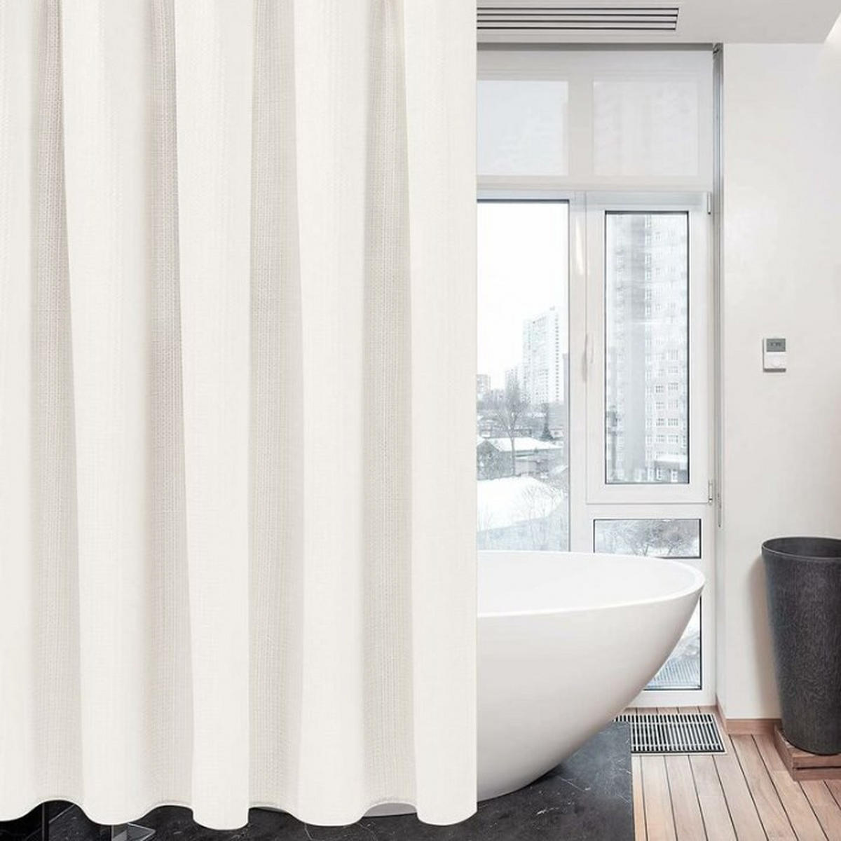 DUSCHVORHANG Weiß Waffelstruktur mit Ringen Badewanne schimmelresistent robust - Weiß, Textil (80/180cm) - MCBOSON