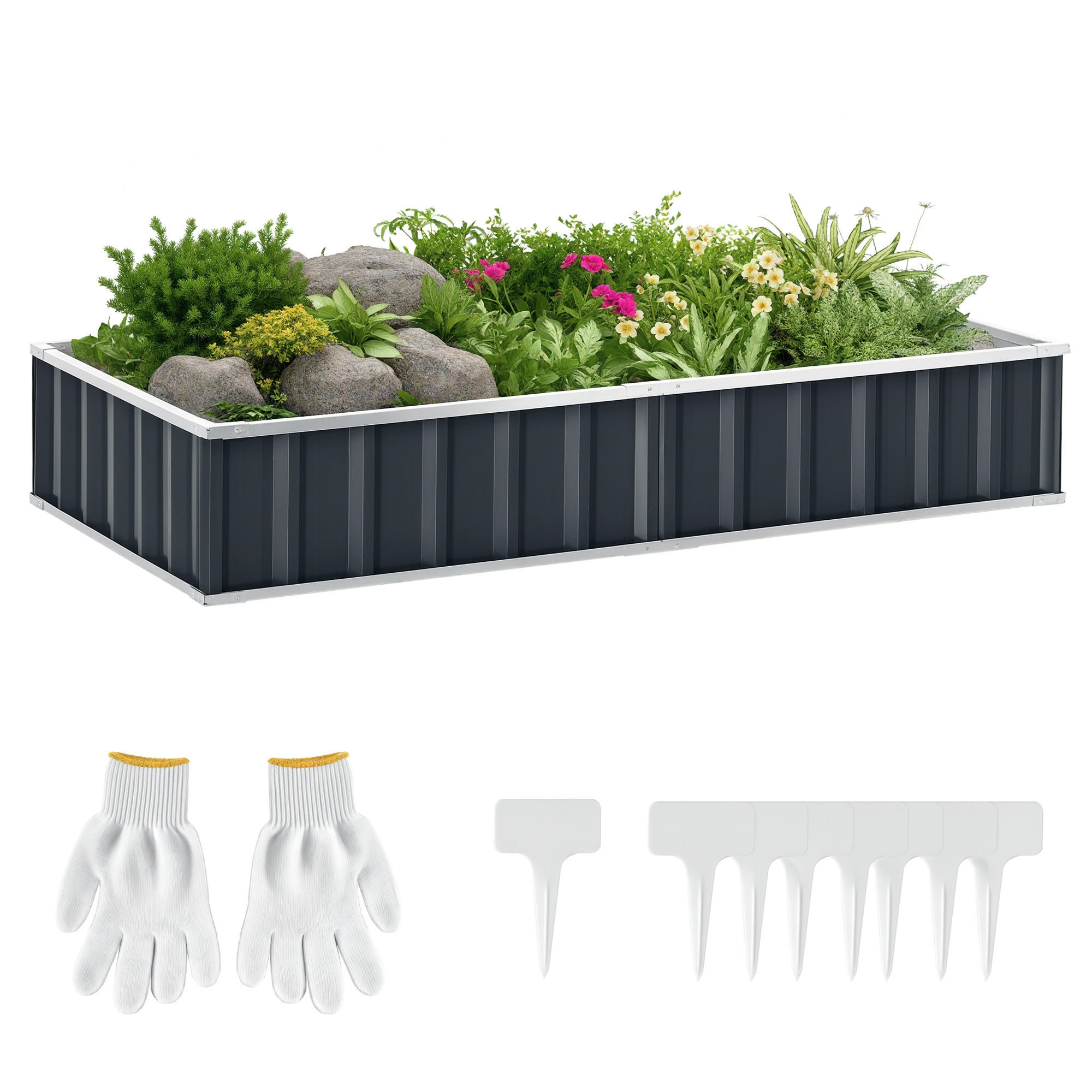 HOCHBEET DE-12109 modular 174/90/30 cm, Montage ohne Werkzeug Anthrazit - Grau, Metall (174/30/90cm) - ComfortXL