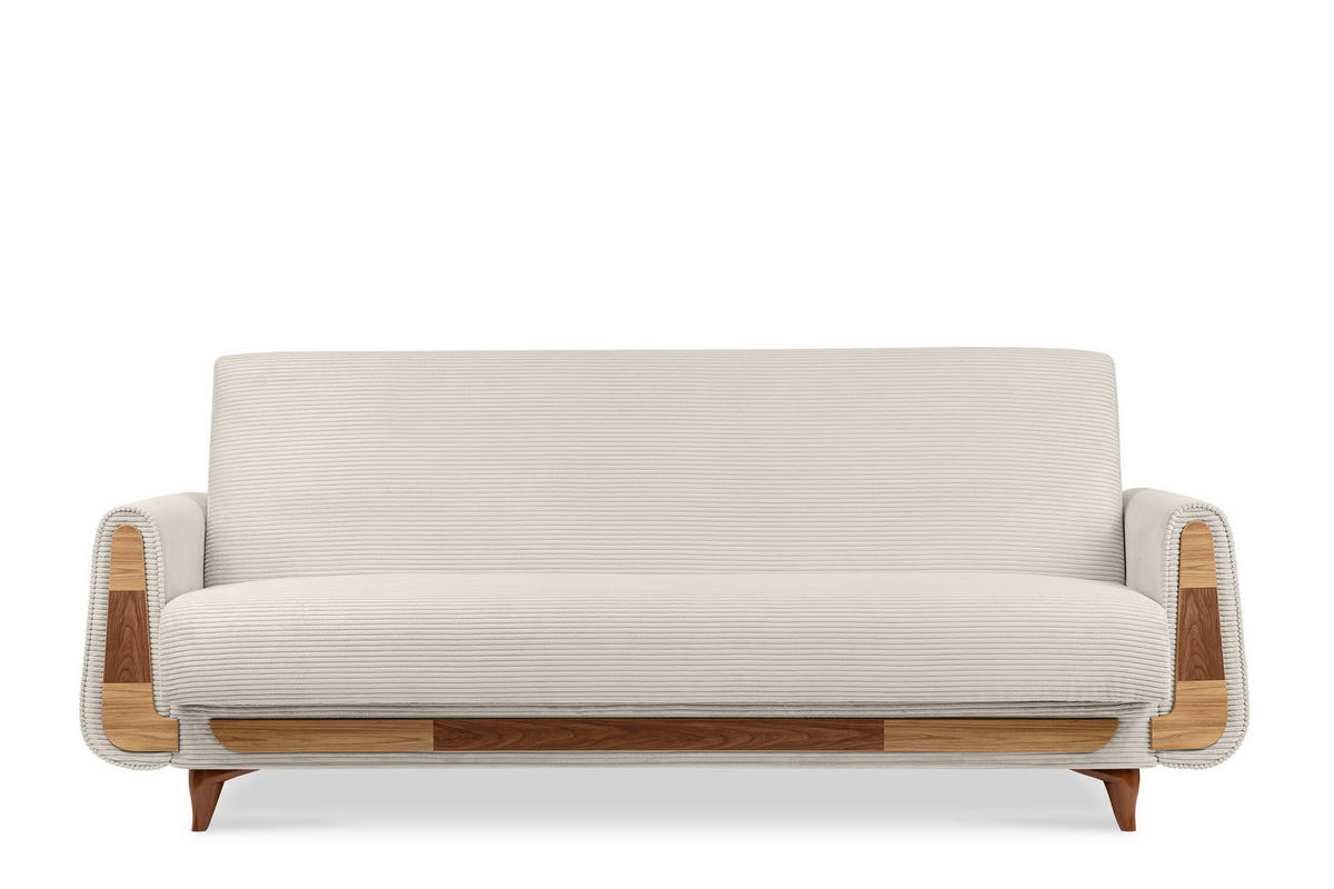 3-SITZER-SCHLAFSOFA GUSTAVO II mit Armlehnen, Creme - Creme, Holz/Holzwerkstoff (230/98/98cm) - KONSIMO®